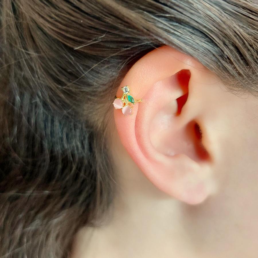 Kiraz Gold Kıkırdak Cuff Gümüş Küpe - CNG Jewels