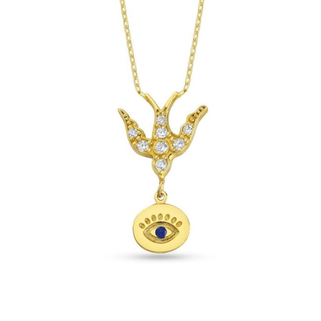 Kırlangıç Kirpikli Göz Kadın Gümüş Kolye - 1