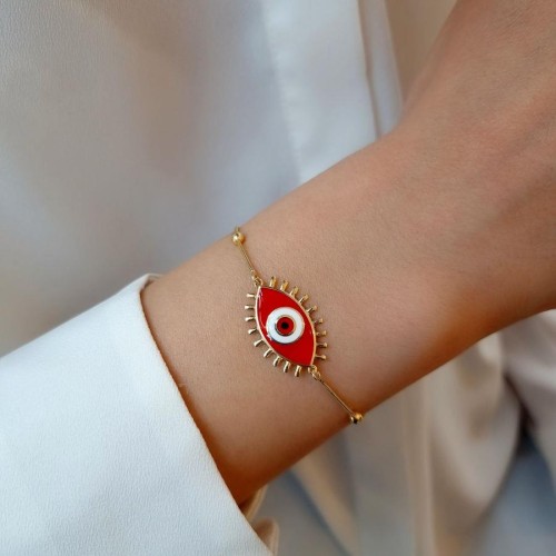 CNG Jewels - Kırmızı Badem Kirpikli Göz Gümüş Kadın Bileklik