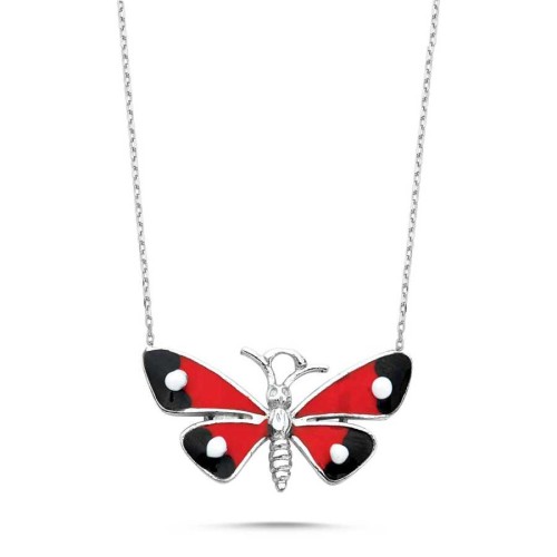 CNG Jewels - Kırmızı Renkli Kelebek Gümüş Bayan Kolye