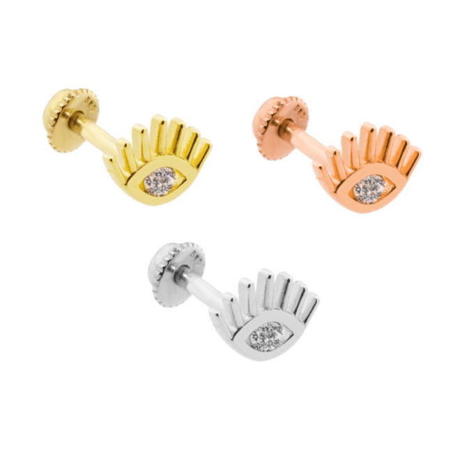 Kirpikli Göz Altın Helix Piercing - 3