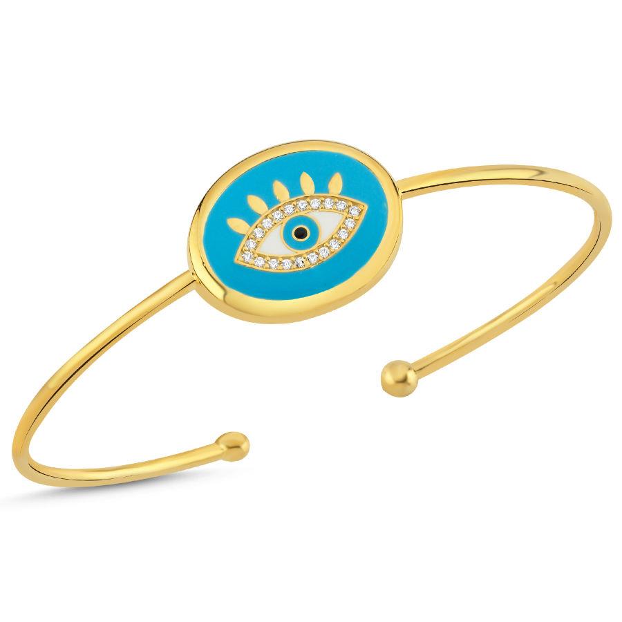 Eyelash Blue Eye Design Silver Women's Bracelet - CNG Jewels