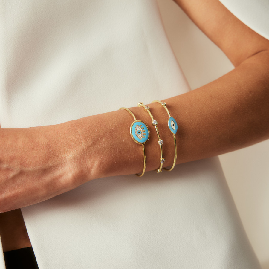 Kirpikli Mavi Göz Tasarım Gümüş Kadın Bilezik - CNG Jewels (1)