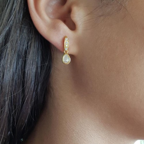 CNG Jewels - Klasik Damla Taşlı Gold Gümüş Bayan Küpe