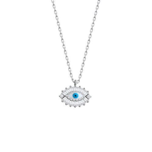 CNG Jewels - Küçük Baget Taşlı Badem Göz Gümüş Kadın Kolye