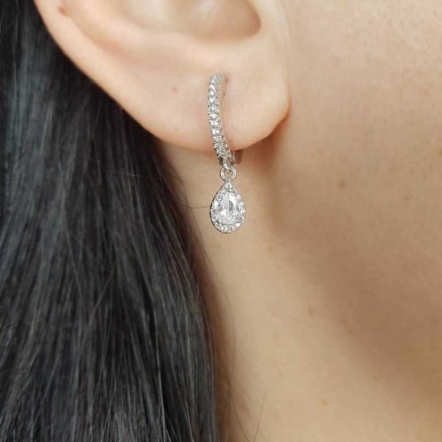Small Drop Solitaire Dangle Women's Silver Earrings - CNG Jewels (1)