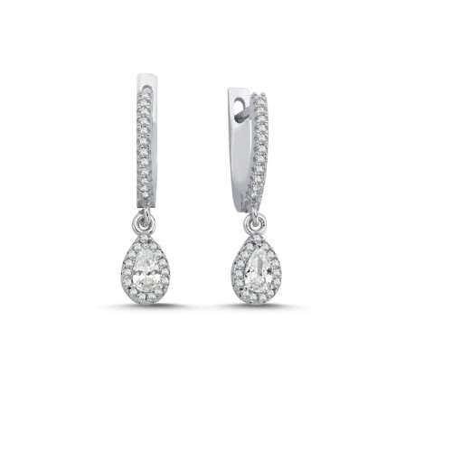 Küçük Damla Tektaş Sallantılı Kadın Gümüş Küpe - CNG Jewels