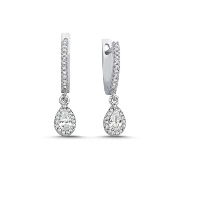 Küçük Damla Tektaş Sallantılı Kadın Gümüş Küpe - 1