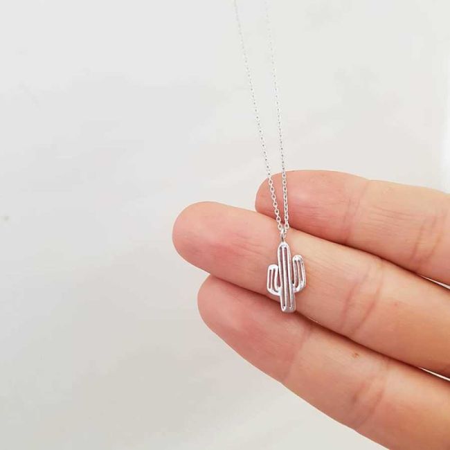 Küçük Kaktüs Gümüş Kadın Kolye - 2