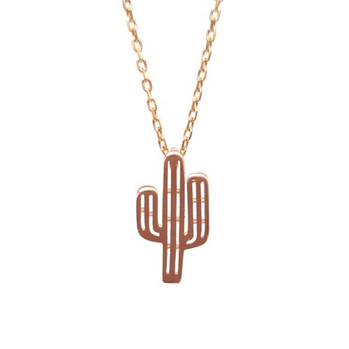Küçük Kaktüs Rose Kadın Gümüş Kolye - 1