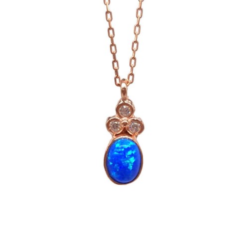 CNG Jewels - Küçük Mavi Opal Taşlı Gümüş Bayan Kolye
