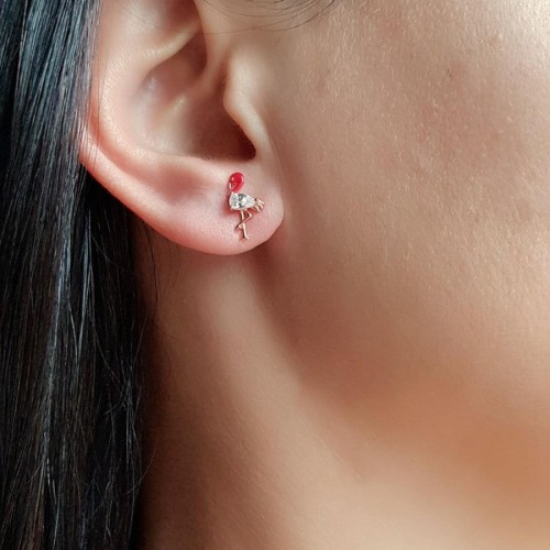 CNG Jewels - Küçük Mineli Damla Taşlı Flamingo Rose Gümüş Bayan Küpe