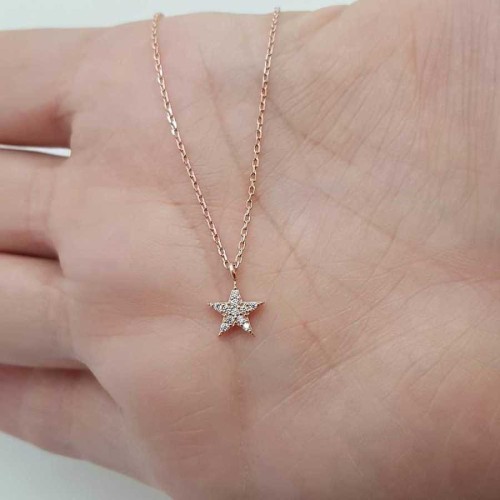 CNG Jewels - Küçük Taşlı Yıldız Rose Gümüş Bayan Kolye