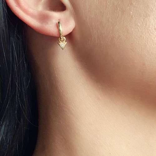 CNG Jewels - Küçük Üçgen Sallantılı Gold Gümüş Bayan Halka Küpe