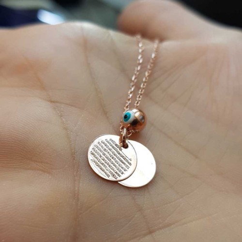 Küçük Yuvarlak İkili Ayetel Kürsi ve Nazar Duası Rose Gümüş Kadın Kolye - CNG Jewels (1)