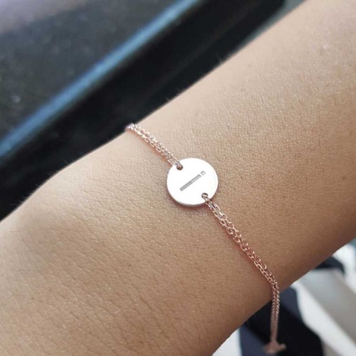 Small Round Plate Letter I Rose Gold Silver Women's Bracelet - CNG Jewels