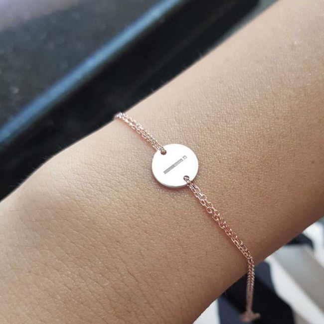 Küçük Yuvarlak Plaka İ Harfi Rose Gold Gümüş Kadın Bileklik - 1