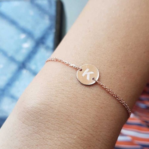 Small Round Plate Letter K Rose Gold Silver Women's Bracelet - CNG Jewels