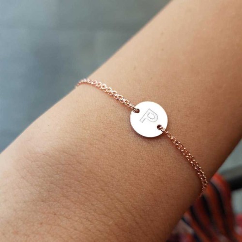 Small Round Plate Letter P Rose Gold Silver Women's Bracelet - CNG Jewels