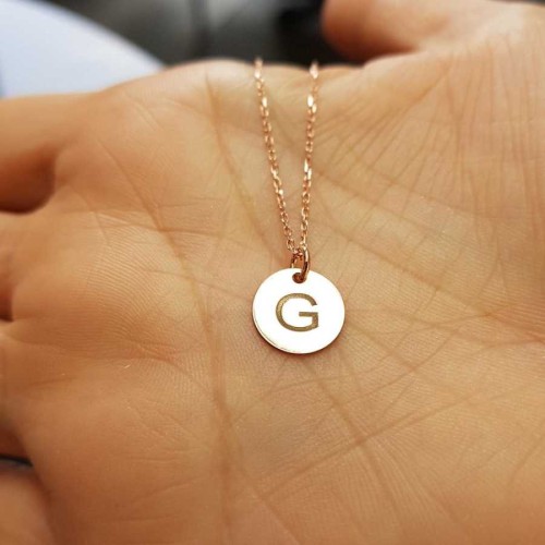 CNG Jewels - Küçük Yuvarlak Plaka Üzeri G Harfi Rose Altın Rengi Gümüş Bayan Kolye