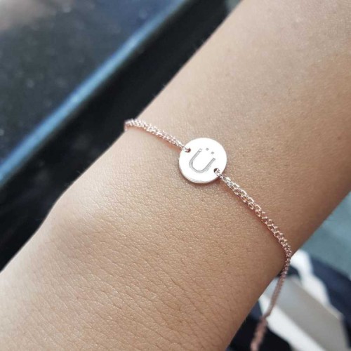 Small Round Plate U Letter Rose Gold Silver Women's Bracelet - CNG Jewels