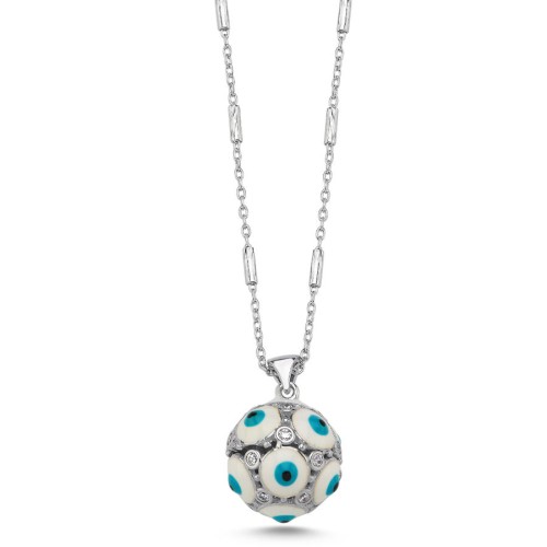 Globe Evil Eye Women's Silver Necklace - CNG Jewels