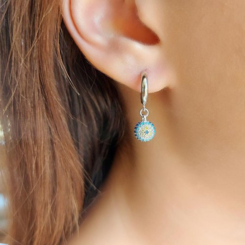Stone Globe Evil Eye Bead Silver Women's Earrings - CNG Jewels (1)