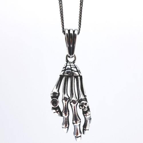 Kuru Kafalı İskelet Eli Gümüş Erkek Kolye - CNG Jewels