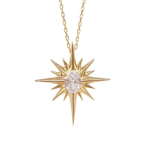 CNG Jewels - Kutup Yıldızı - Kuzey Yıldızı Gold Rengi Gümüş Bayan Kolye