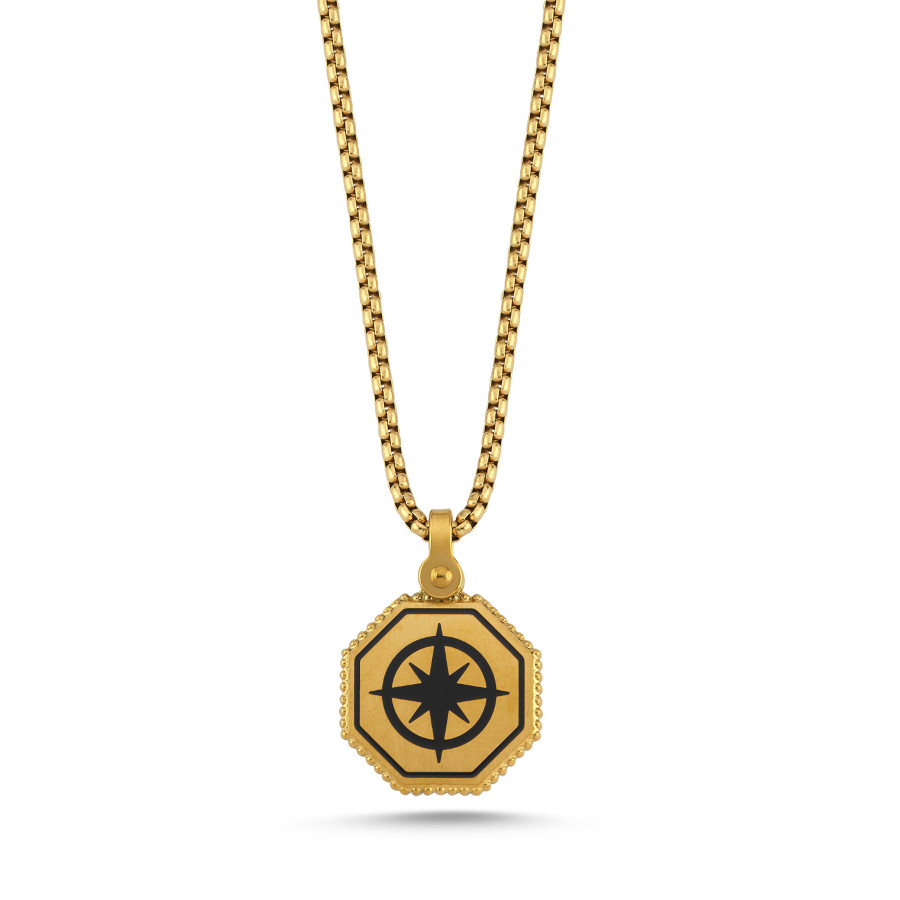 Kutup Yıldızı Sekizgen Gold Çelik Erkek Kolye - CNG Jewels