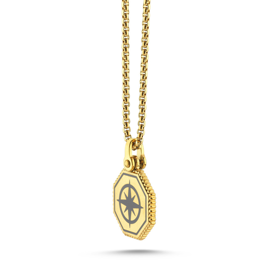 Kutup Yıldızı Sekizgen Gold Çelik Erkek Kolye - CNG Jewels (1)