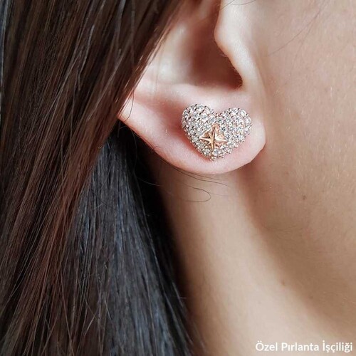 CNG Jewels - Kutup Yıldızlı Bombe Taşlı Kalp Gümüş Küpe