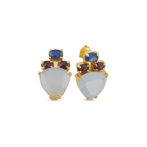 Kyanite Garnet Chalcedony Stone Design Silver Women's Earrings - CNG Jewels