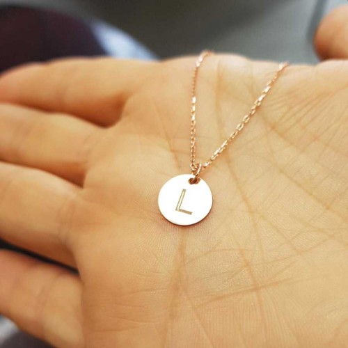 L Harfi Rose Minimal Plaka Gümüş Kadın Kolye - CNG Jewels