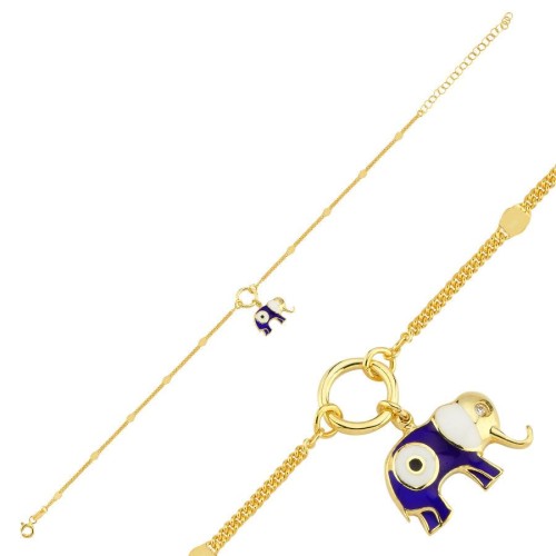 Navy Blue Enamel Elephant Gold Silver Anklet - CNG Jewels (1)