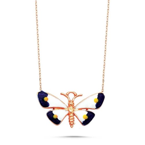 Navy Blue and White Butterfly Silver Women's Necklace - CNG Jewels