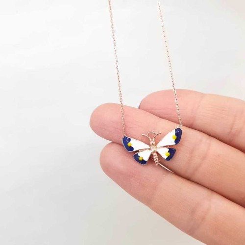 Navy Blue and White Butterfly Silver Women's Necklace - CNG Jewels (1)