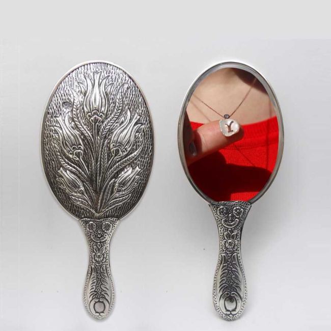 Lale Desenli Gümüş El Aynası No 1