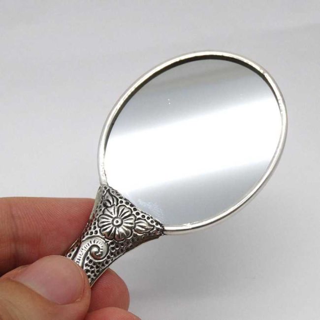 Lale Desenli Minik Gümüş El Aynası