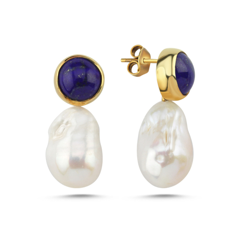 Lapis Lazuli Baroque Pearl Women's Silver Earrings - CNG Jewels