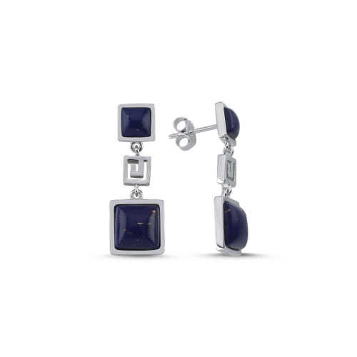 Lapis Lazuli Square Stone Dangle Women's Silver Earrings - CNG Jewels