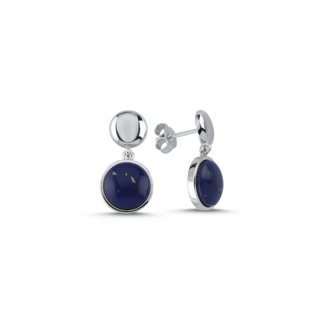 Lapis Lazuli Taşlı Kadın Gümüş Küpe - 1