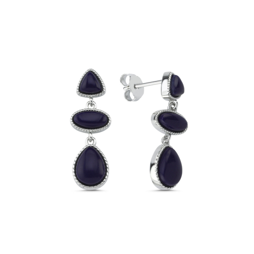 Lapis Lazuli Stone Dangle Women's Silver Earrings - CNG Jewels