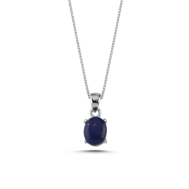 Lapis Lazuli Tektaş Kadın Gümüş Kolye - 1