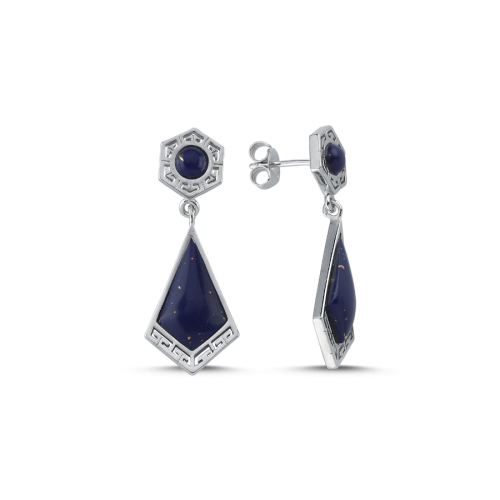 Lapis Lazuli Üçgen Taşlı Sallantılı Kadın Gümüş Küpe - CNG Jewels
