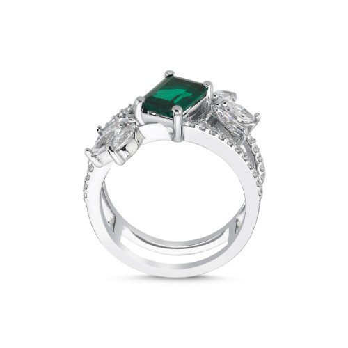 Lidia Green Baguette Stone Women's Silver Ring - CNG Jewels (1)