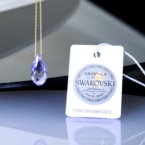 Lila Mor Swarovski Crystal 14 Ayar Altın Kolye - 2