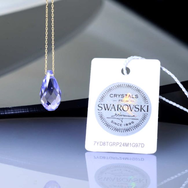 Lila Mor Swarovski Crystal 14 Ayar Altın Kolye - 2