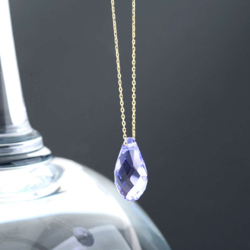 Lila Mor Swarovski Crystal 14 Ayar Altın Kolye - 3
