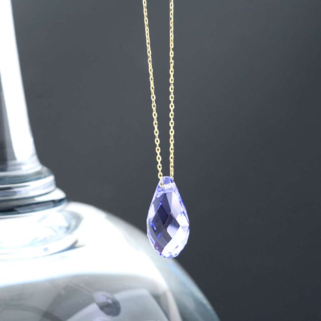 Lila Mor Swarovski Crystal 14 Ayar Altın Kolye - 3